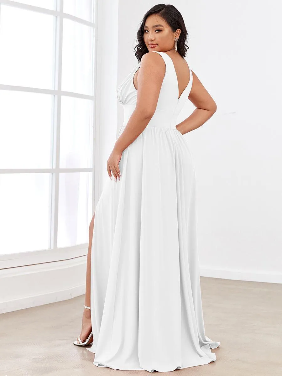 Robe de Bal Demoiselle d'Honneur longue au sol à taille empire et à encolure en V
