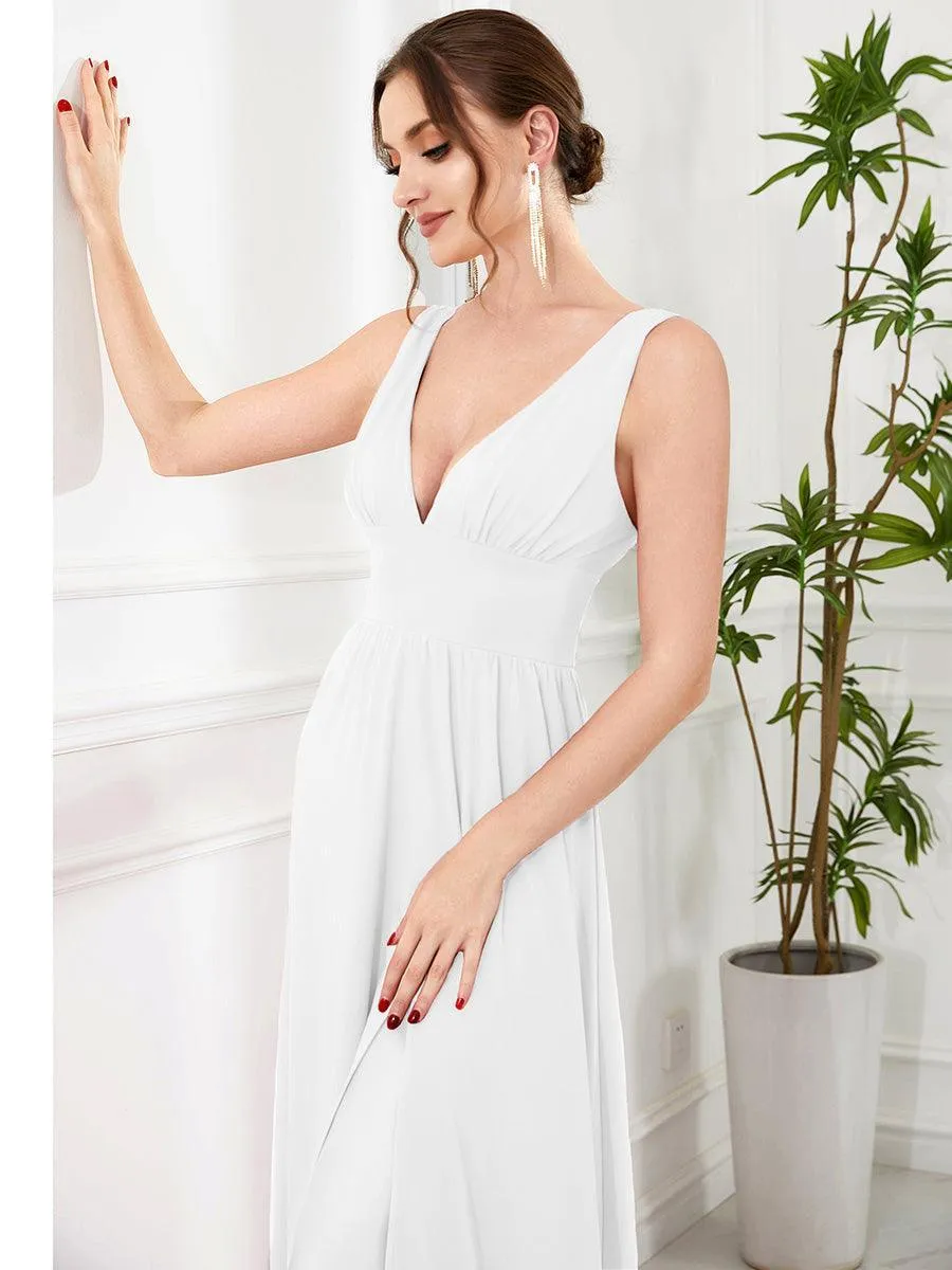 Robe de Bal Demoiselle d'Honneur longue au sol à taille empire et à encolure en V