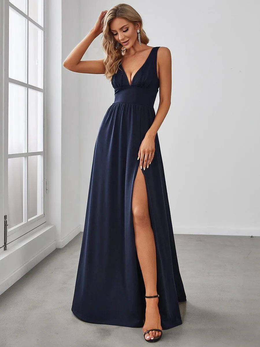Robe de Bal Demoiselle d'Honneur longue au sol à taille empire et à encolure en V