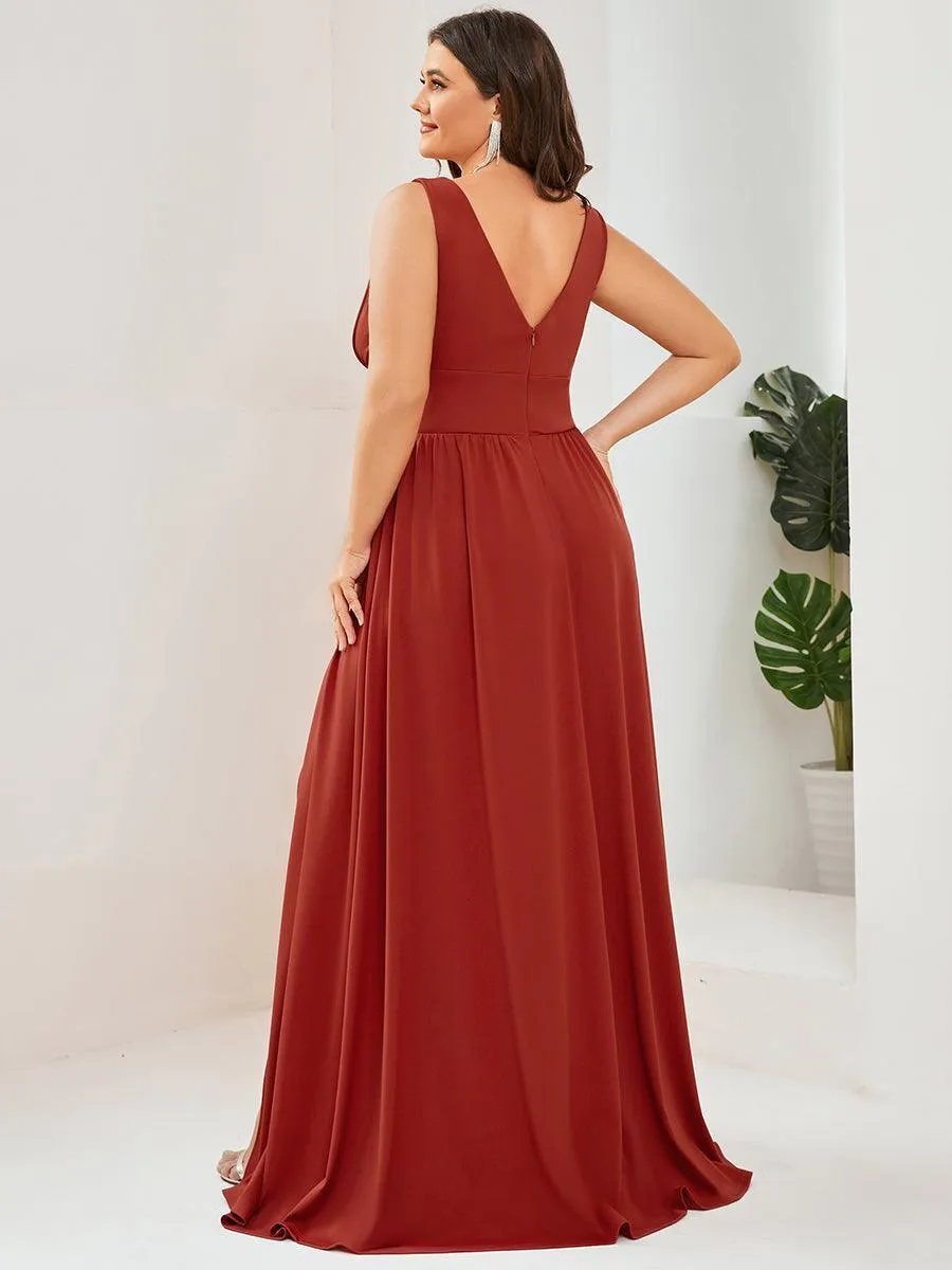 Robe de Bal Demoiselle d'Honneur longue au sol à taille empire et à encolure en V