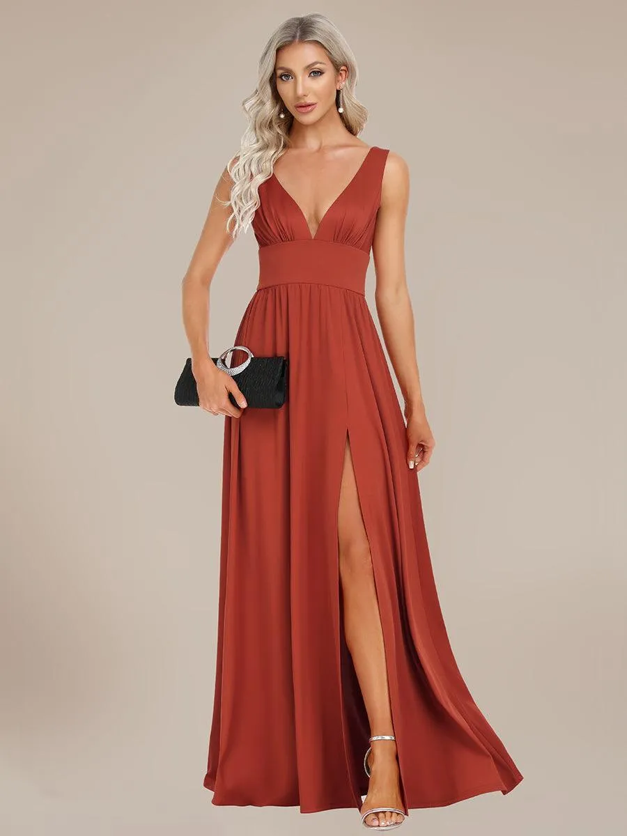 Robe de Bal Demoiselle d'Honneur longue au sol à taille empire et à encolure en V