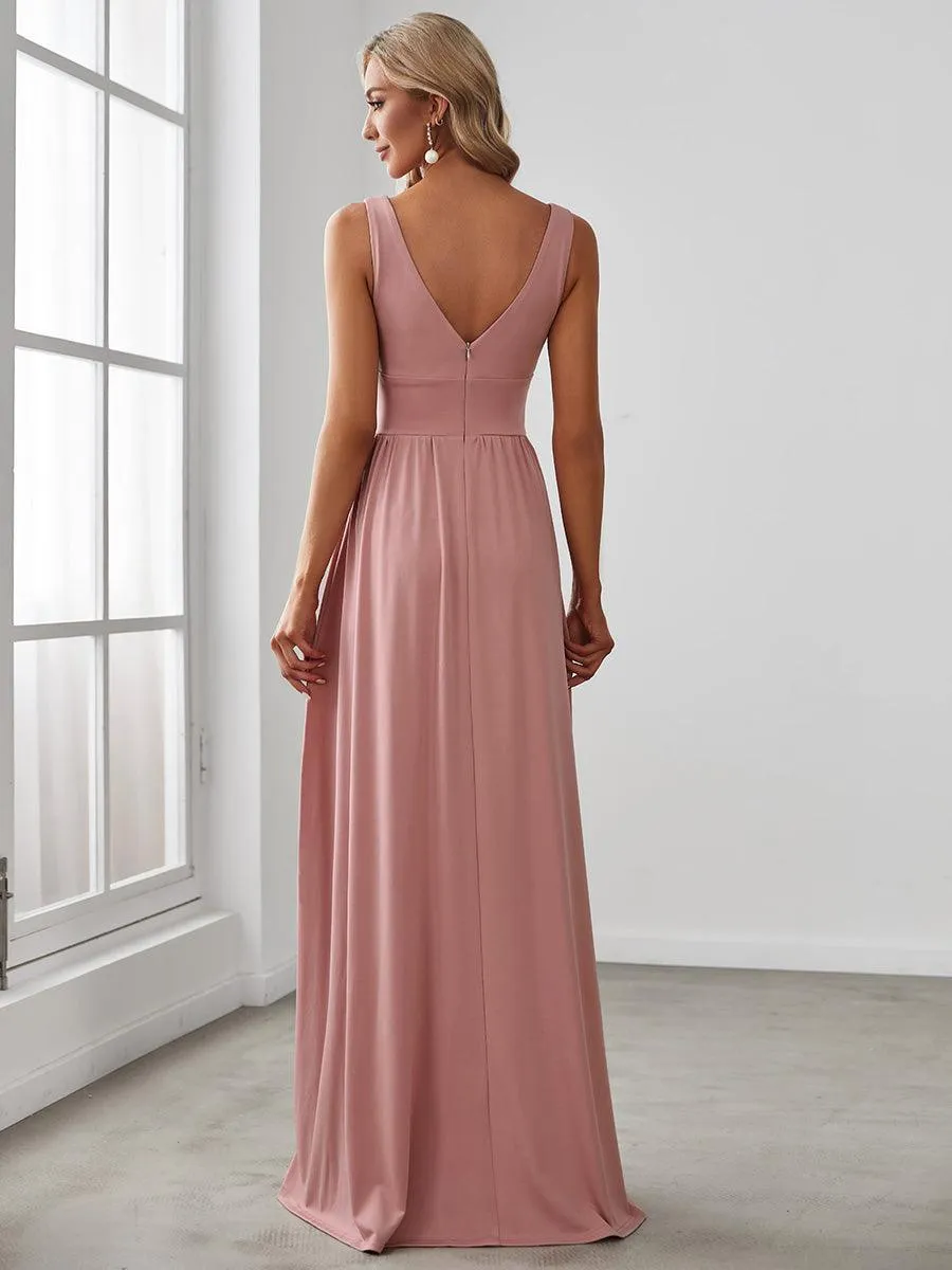 Robe de Bal Demoiselle d'Honneur longue au sol à taille empire et à encolure en V