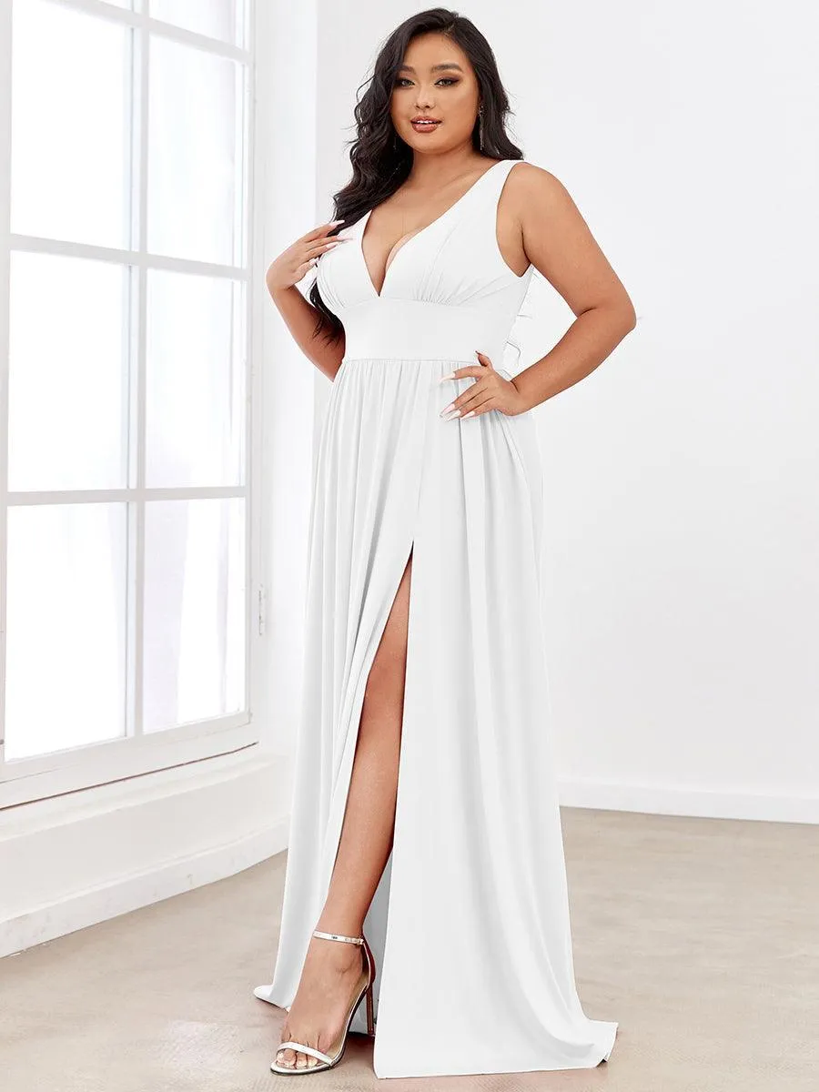 Robe de Bal Demoiselle d'Honneur longue au sol à taille empire et à encolure en V