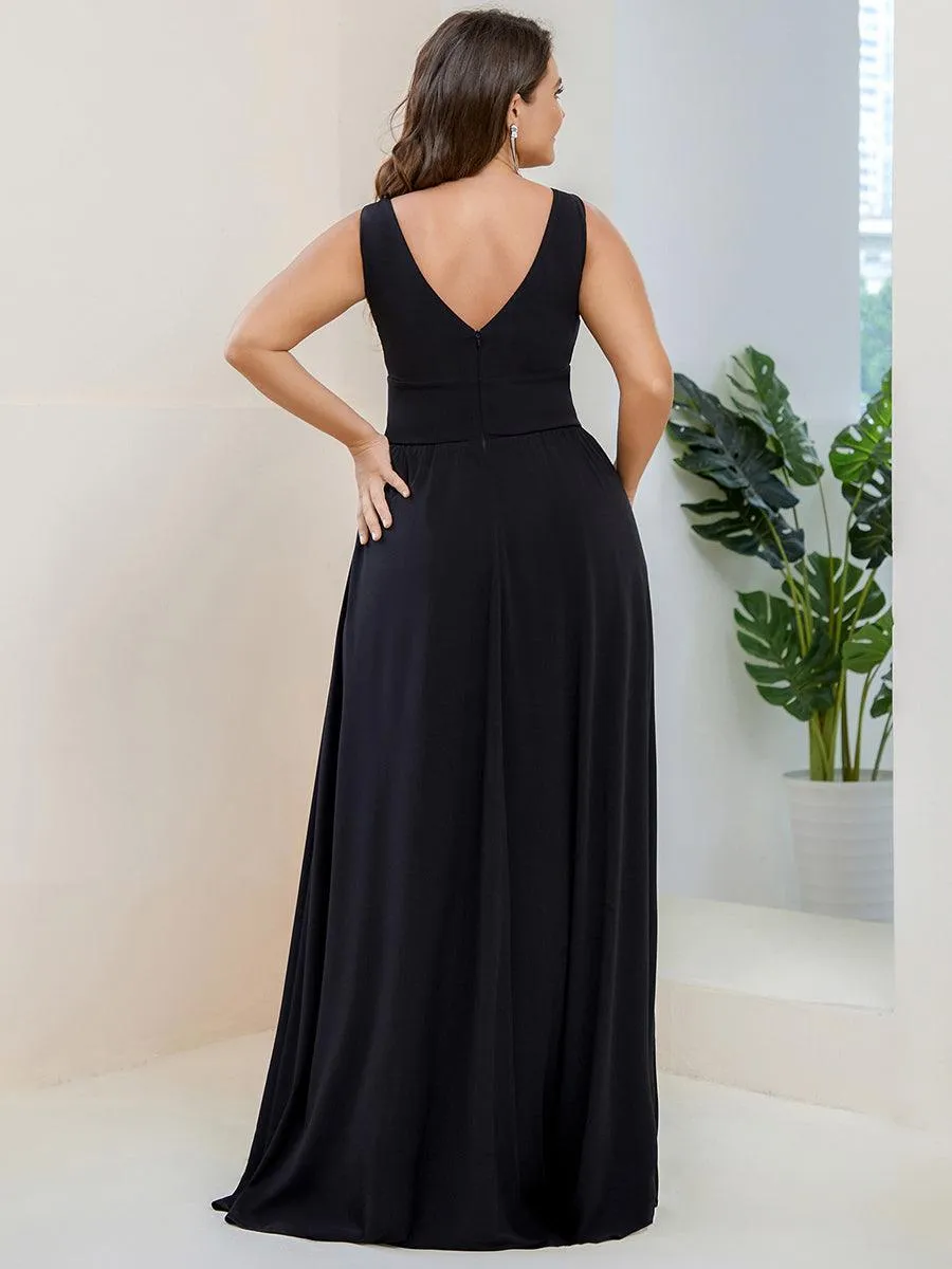 Robe de Bal Demoiselle d'Honneur longue au sol à taille empire et à encolure en V