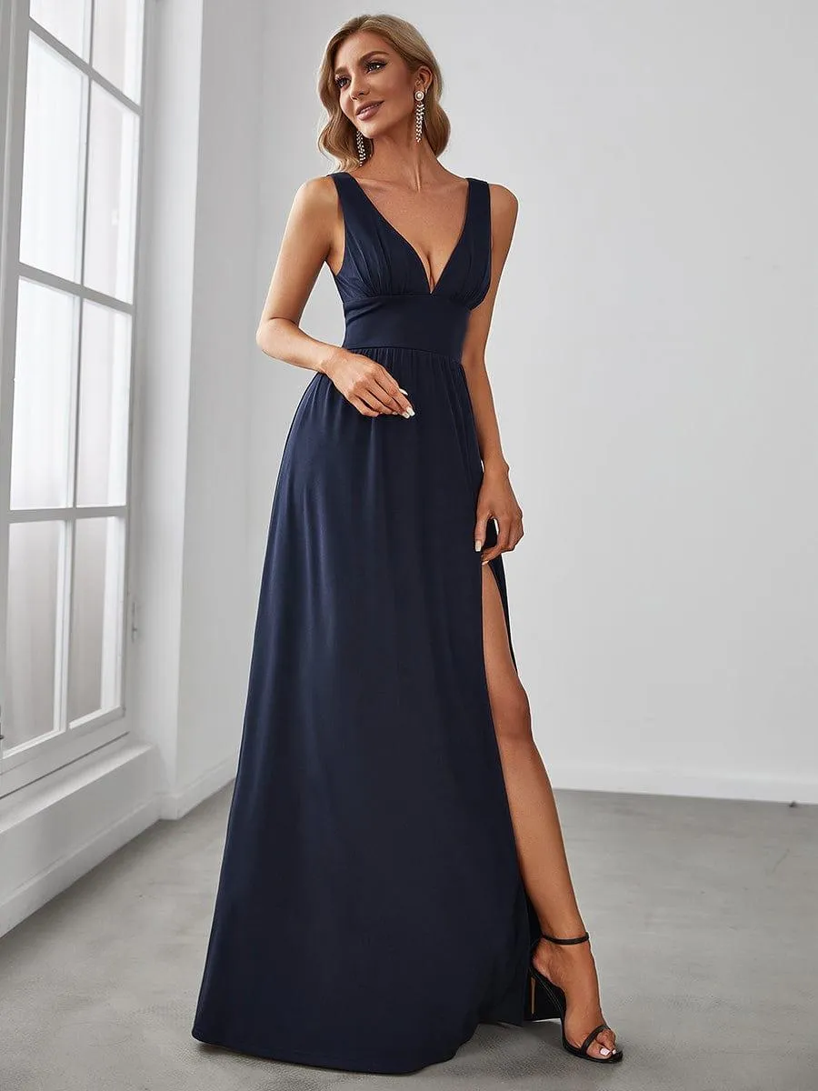 Robe de Bal Demoiselle d'Honneur longue au sol à taille empire et à encolure en V