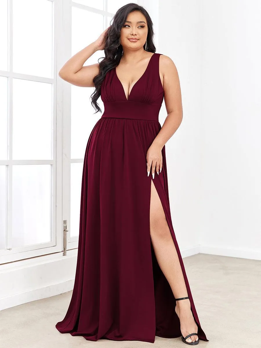 Robe de Bal Demoiselle d'Honneur longue au sol à taille empire et à encolure en V
