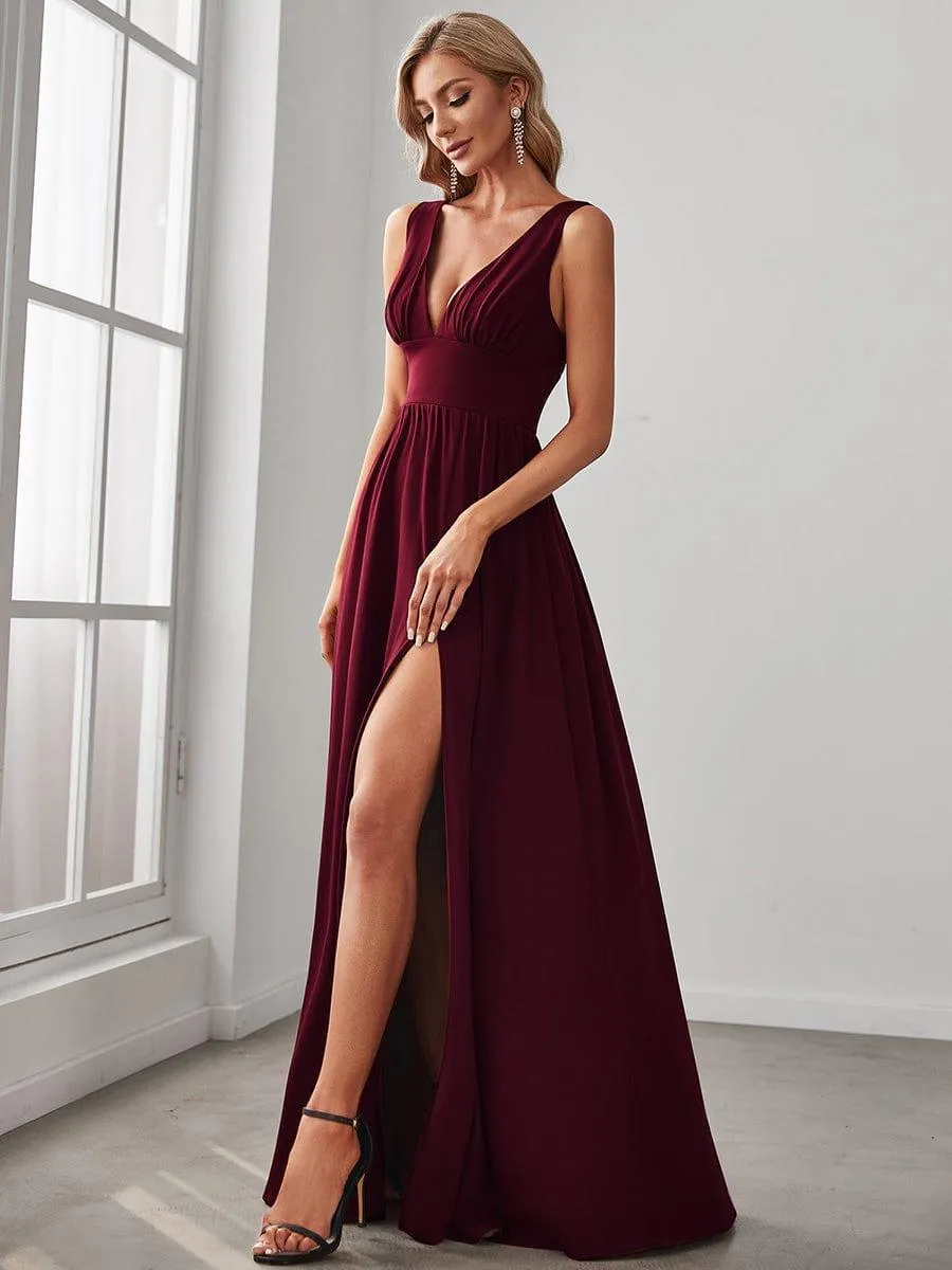 Robe de Bal Demoiselle d'Honneur longue au sol à taille empire et à encolure en V