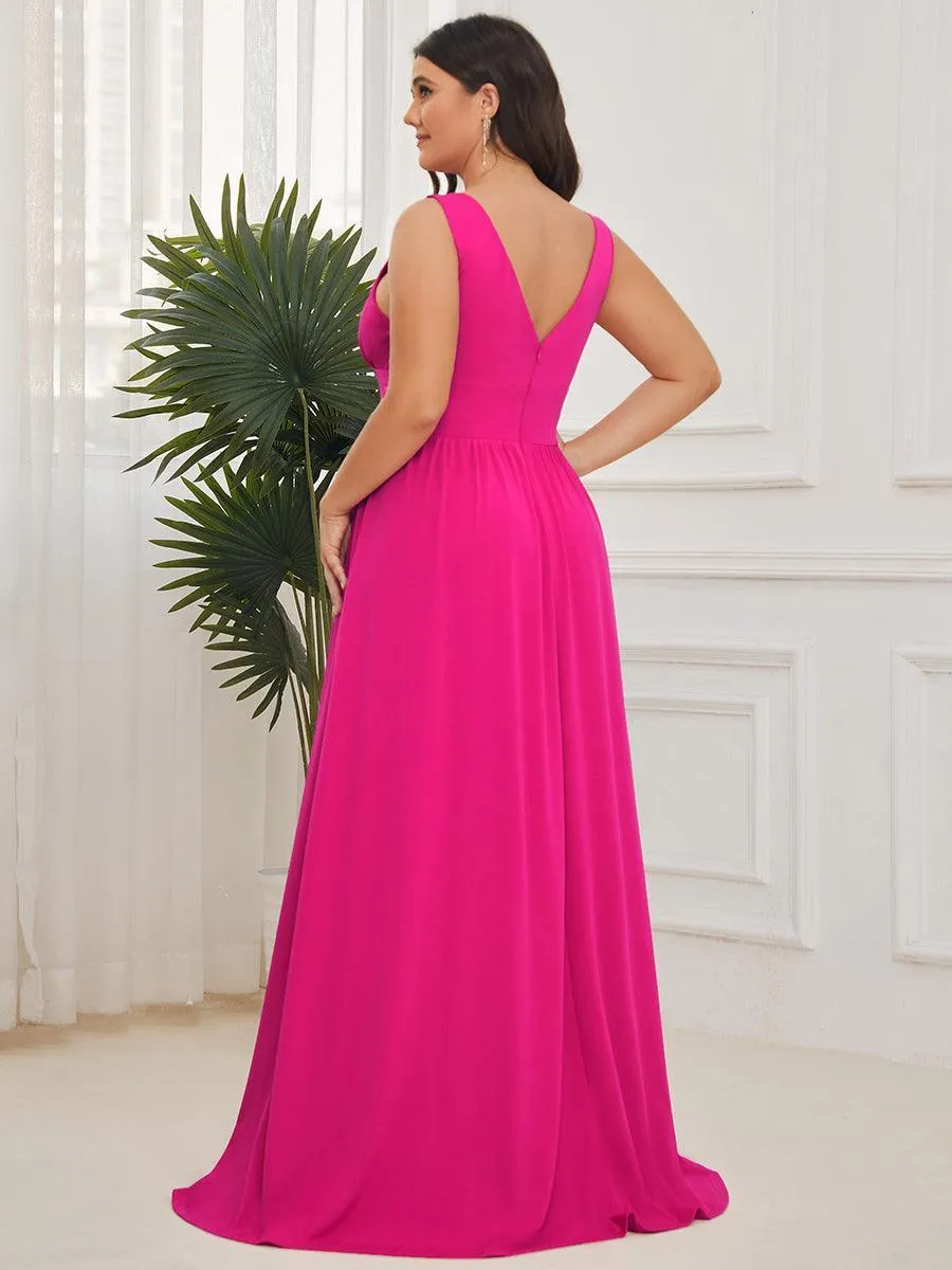 Robe de Bal Demoiselle d'Honneur longue au sol à taille empire et à encolure en V