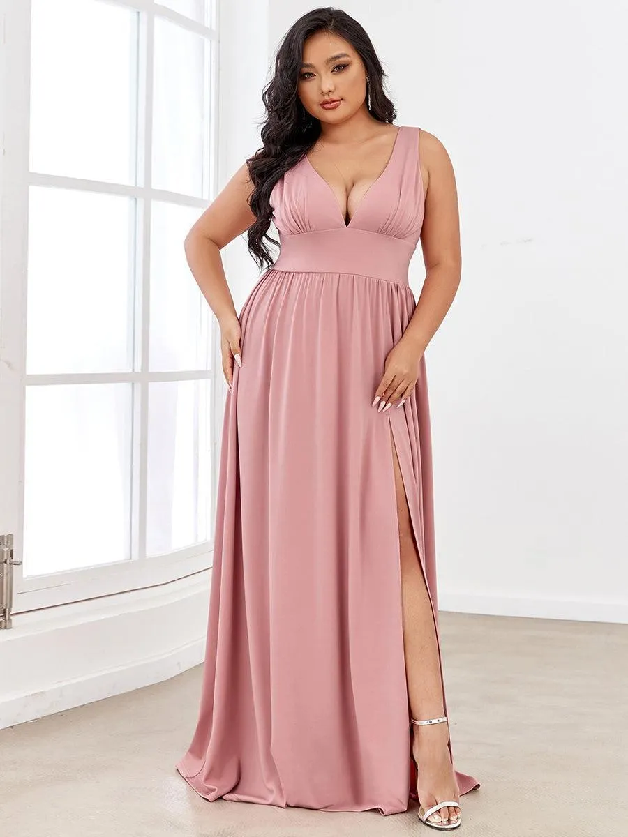 Robe de Bal Demoiselle d'Honneur longue au sol à taille empire et à encolure en V