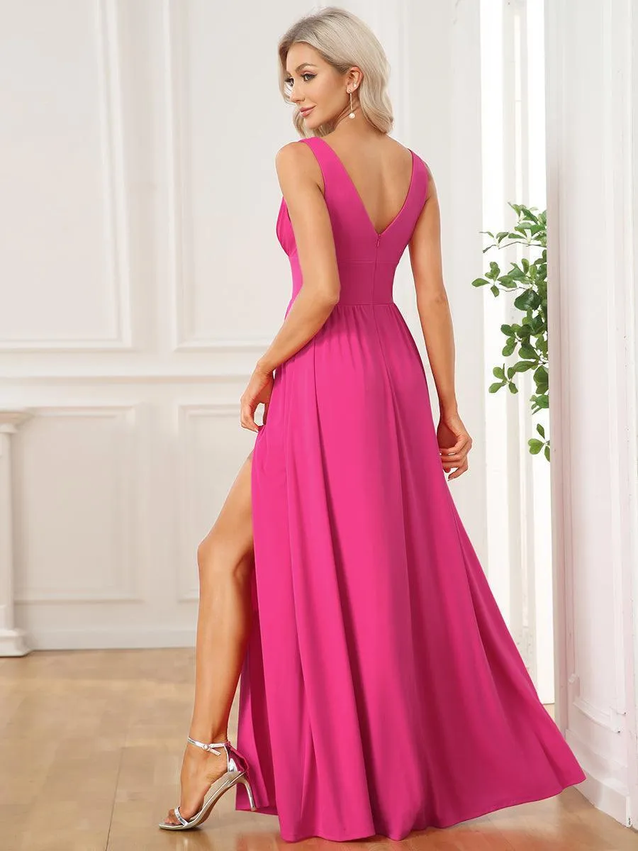 Robe de Bal Demoiselle d'Honneur longue au sol à taille empire et à encolure en V