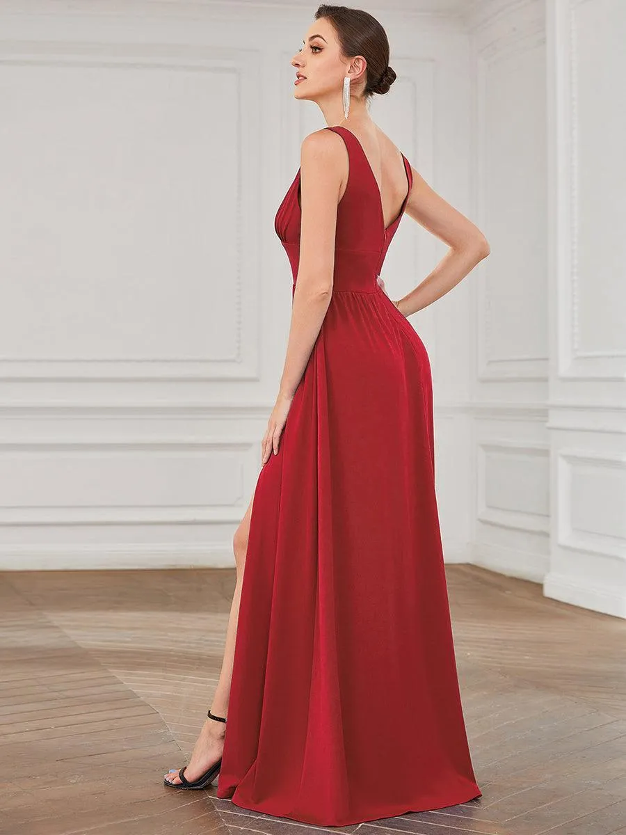 Robe de Bal Demoiselle d'Honneur longue au sol à taille empire et à encolure en V