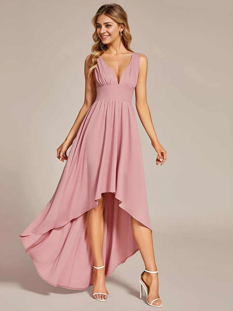 Robe de Bal Demoiselle d'Honneur longue au sol à taille empire et à encolure en V