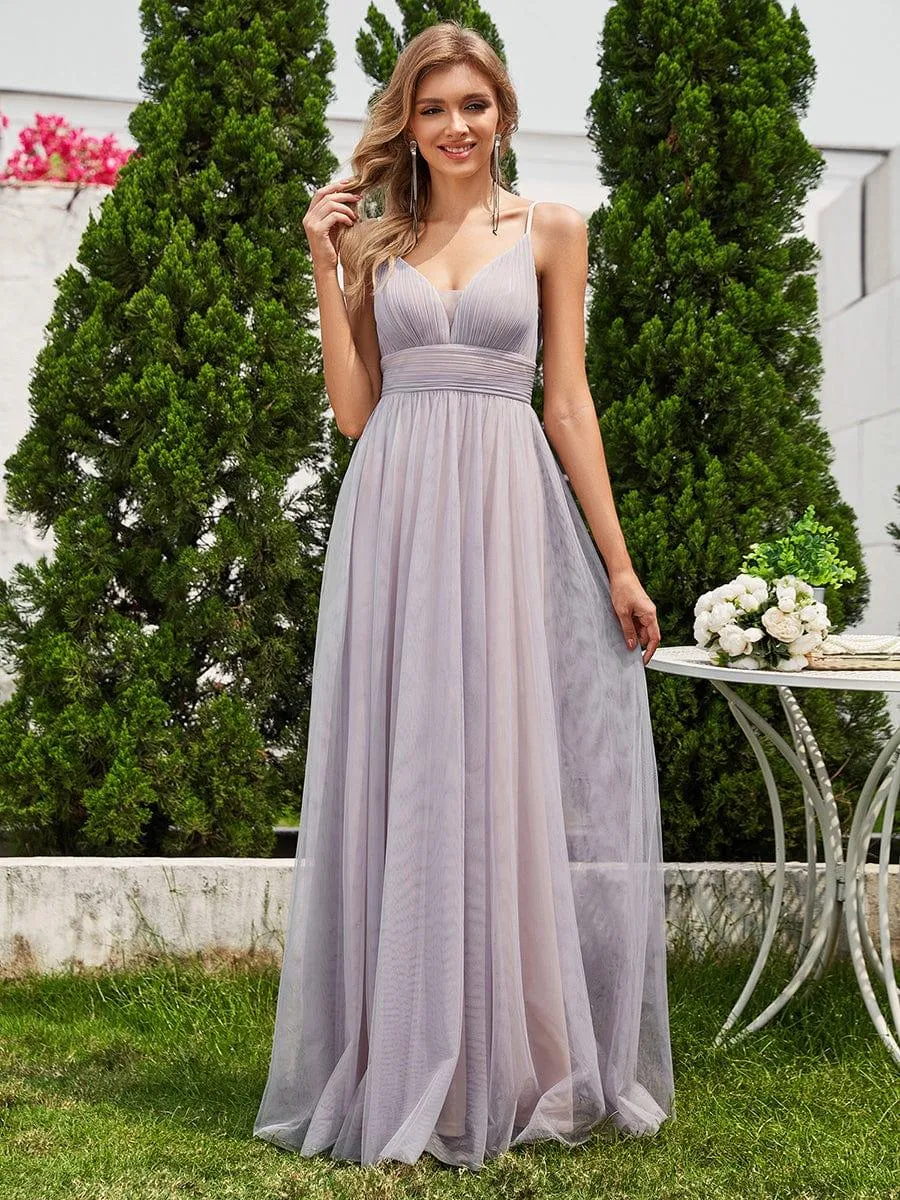 Robe de demoiselle d'honneur plissée sans manches dos nu col en V transparent