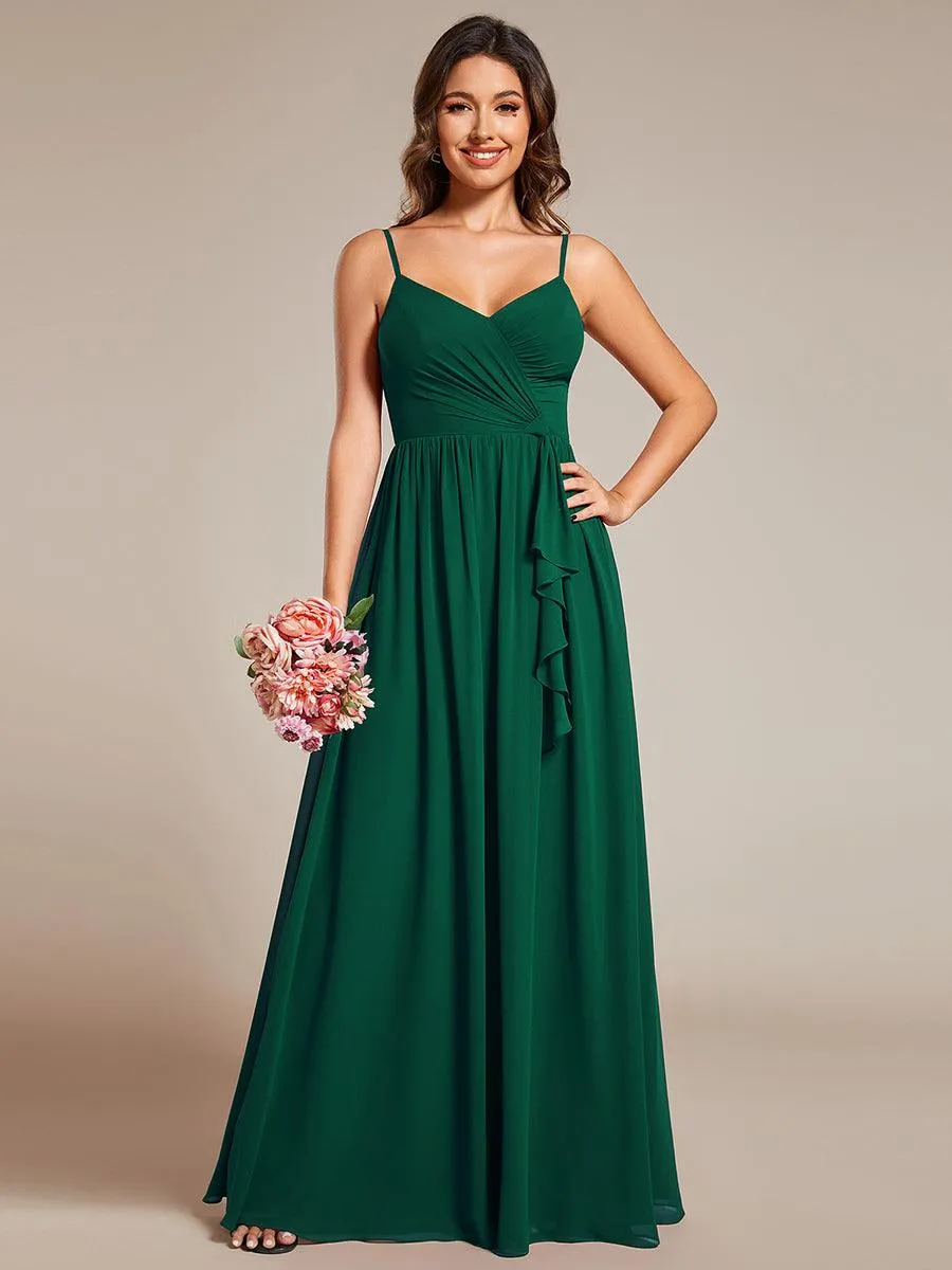 Robe de demoiselle d'honneur plissée sans manches en mousseline avec feuille de lotus
