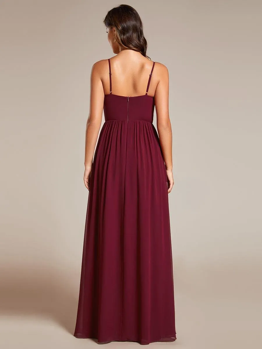 Robe de demoiselle d'honneur plissée sans manches en mousseline avec feuille de lotus