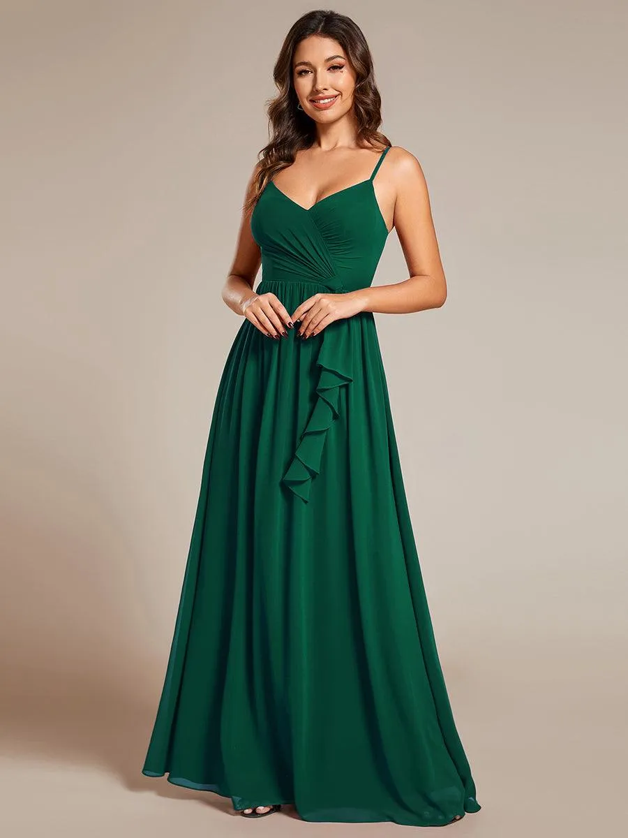 Robe de demoiselle d'honneur plissée sans manches en mousseline avec feuille de lotus