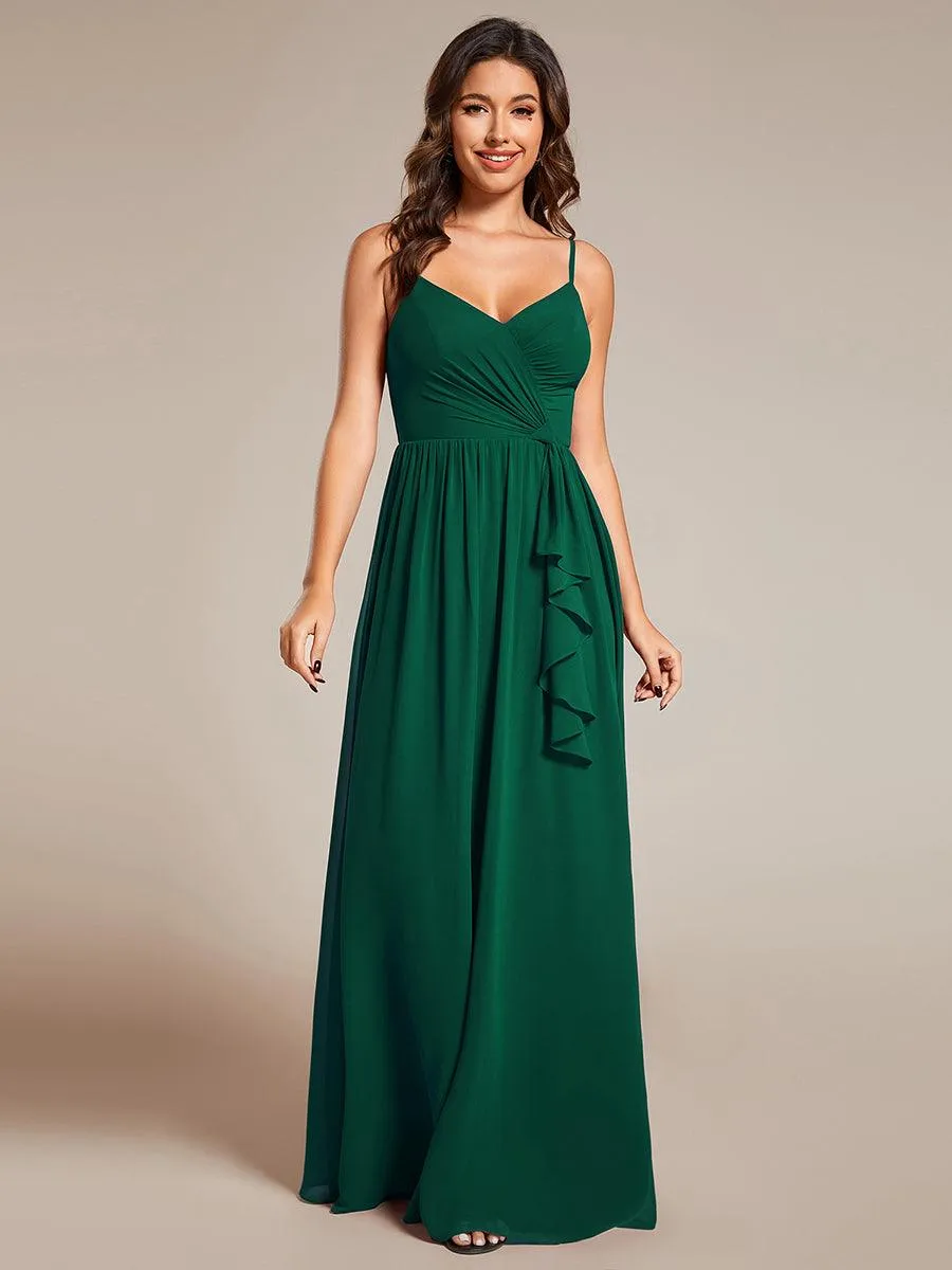 Robe de demoiselle d'honneur plissée sans manches en mousseline avec feuille de lotus