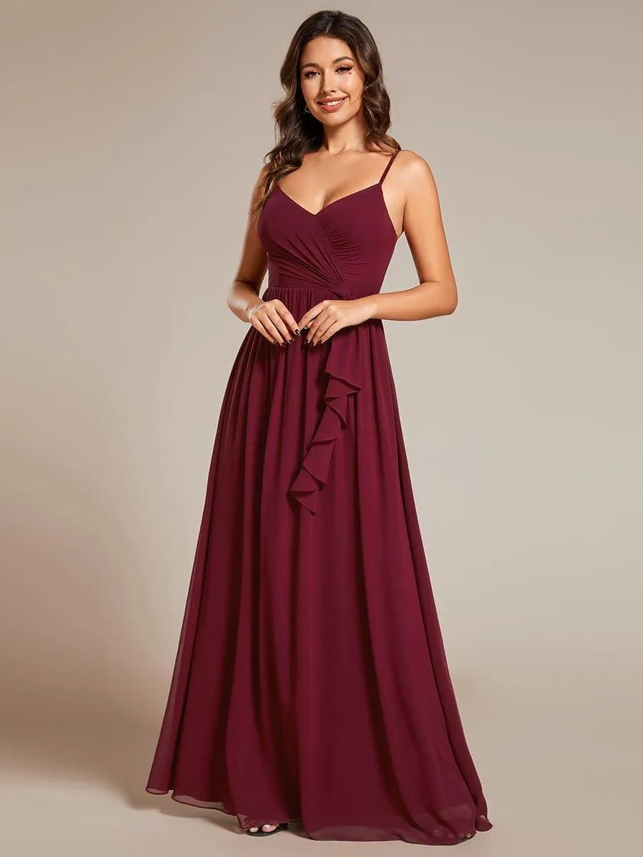 Robe de demoiselle d'honneur plissée sans manches en mousseline avec feuille de lotus