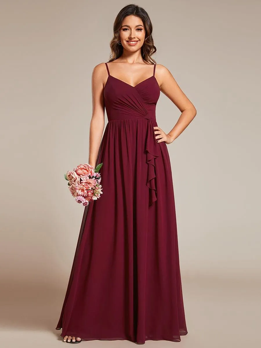 Robe de demoiselle d'honneur plissée sans manches en mousseline avec feuille de lotus