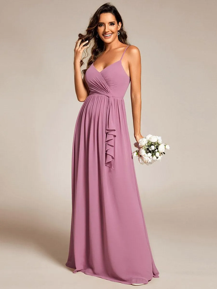 Robe de demoiselle d'honneur plissée sans manches en mousseline avec feuille de lotus