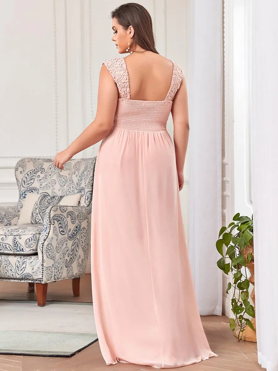 Robe de Demoiselle D'Honneur Trapèze Chiffon avec Corsage en Dentelle