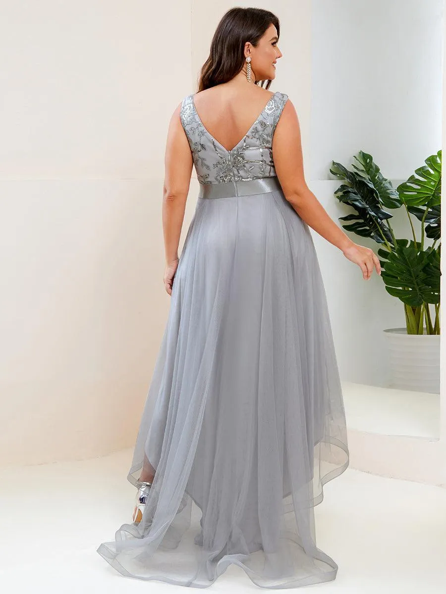 Robe de soirée asymétrique en tulle à sequins