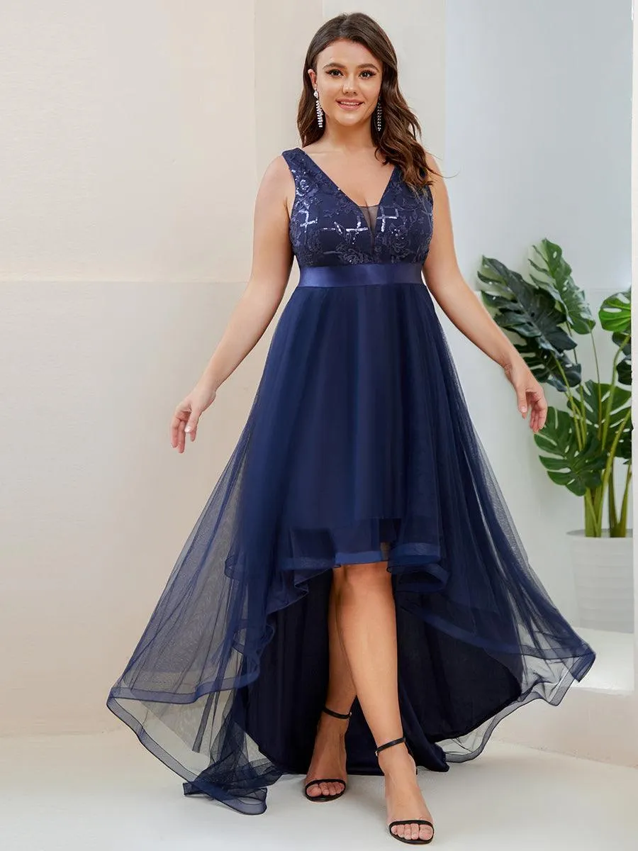 Robe de soirée asymétrique en tulle à sequins