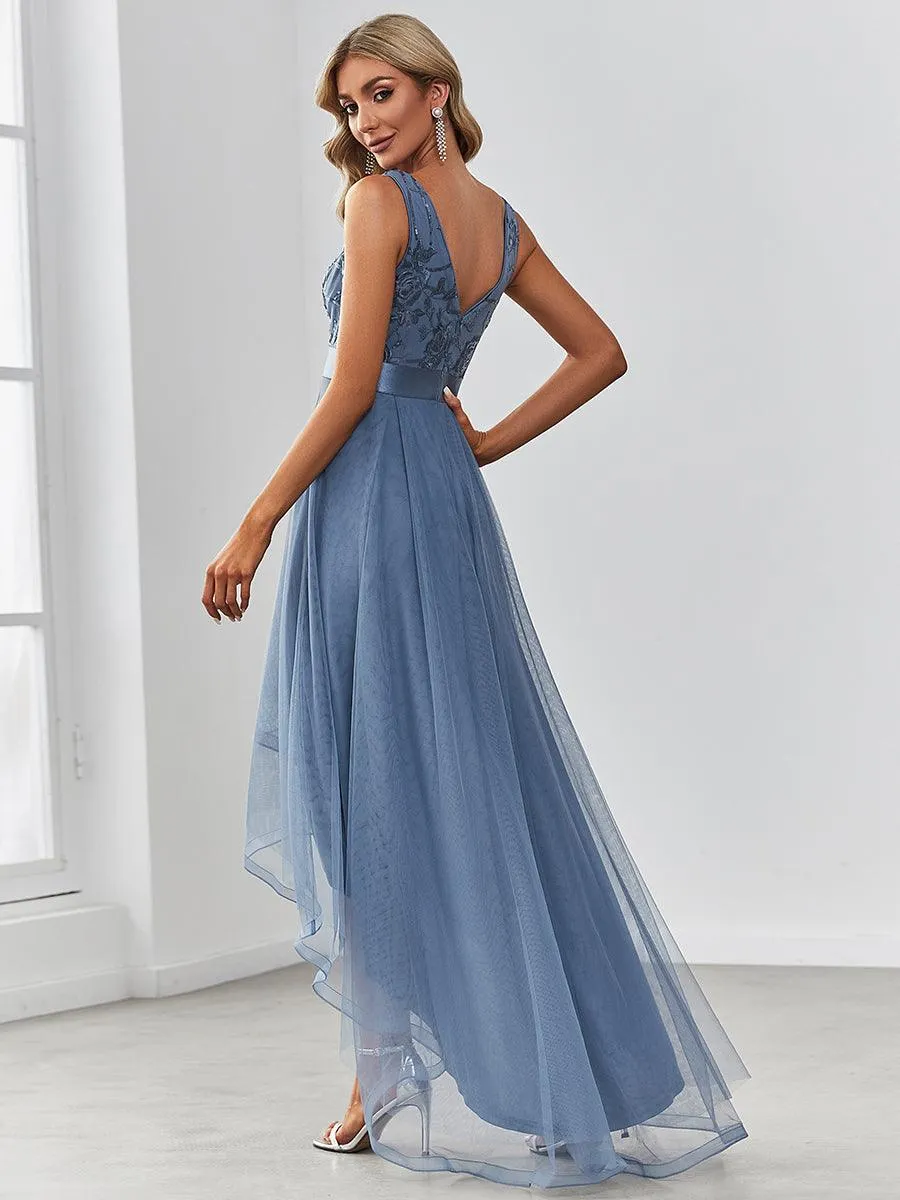 Robe de soirée asymétrique en tulle à sequins