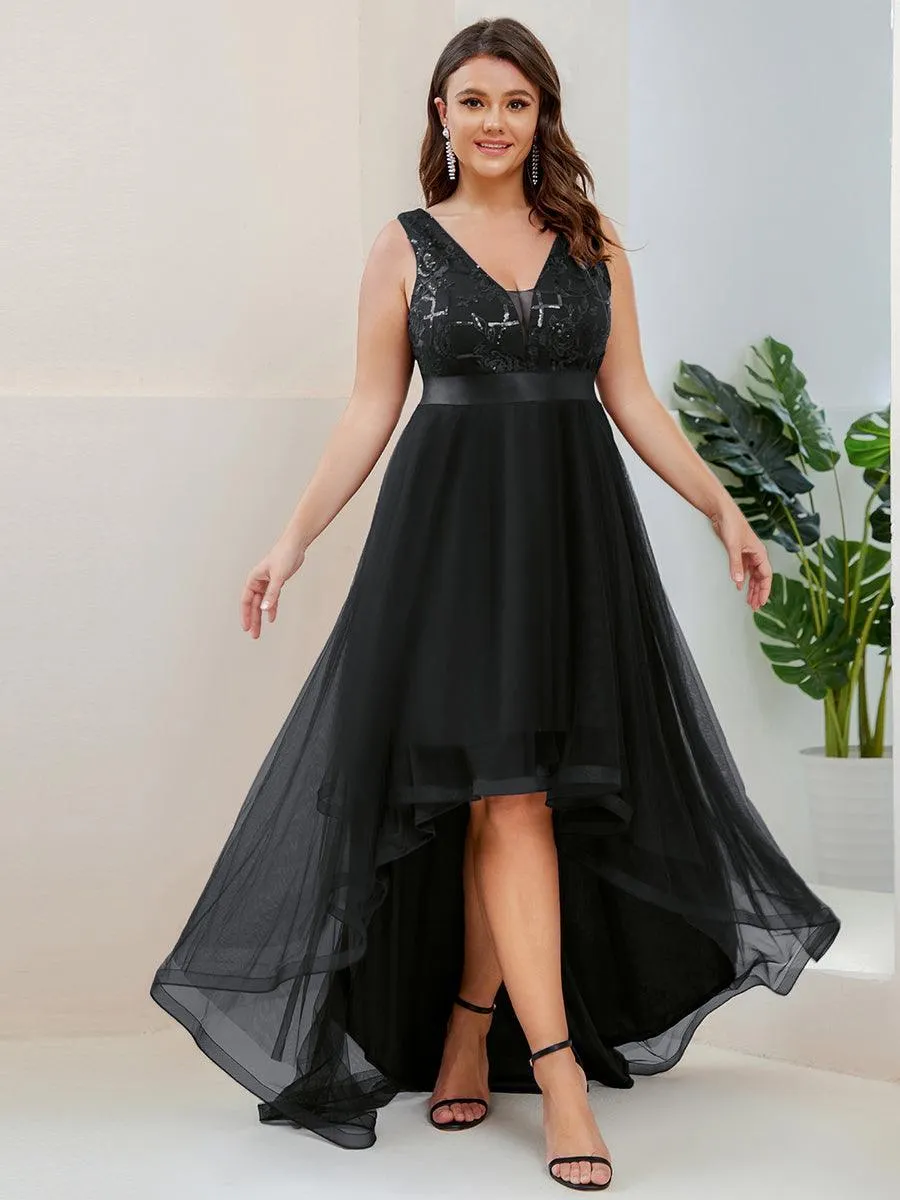 Robe de soirée asymétrique en tulle à sequins