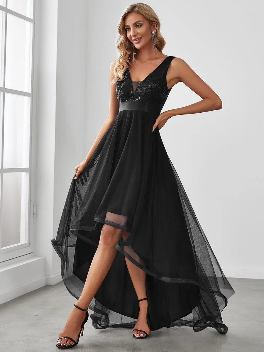 Robe de soirée asymétrique en tulle à sequins
