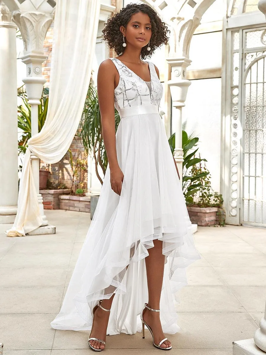 Robe de soirée asymétrique en tulle à sequins