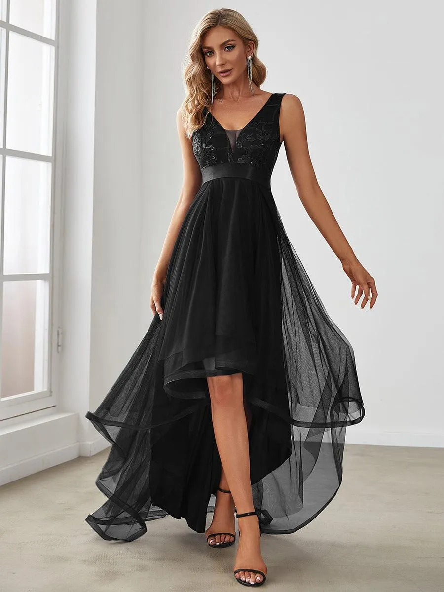 Robe de soirée asymétrique en tulle à sequins