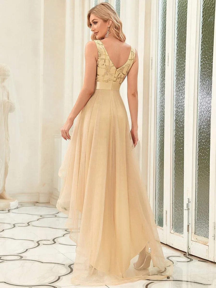 Robe de soirée asymétrique en tulle à sequins