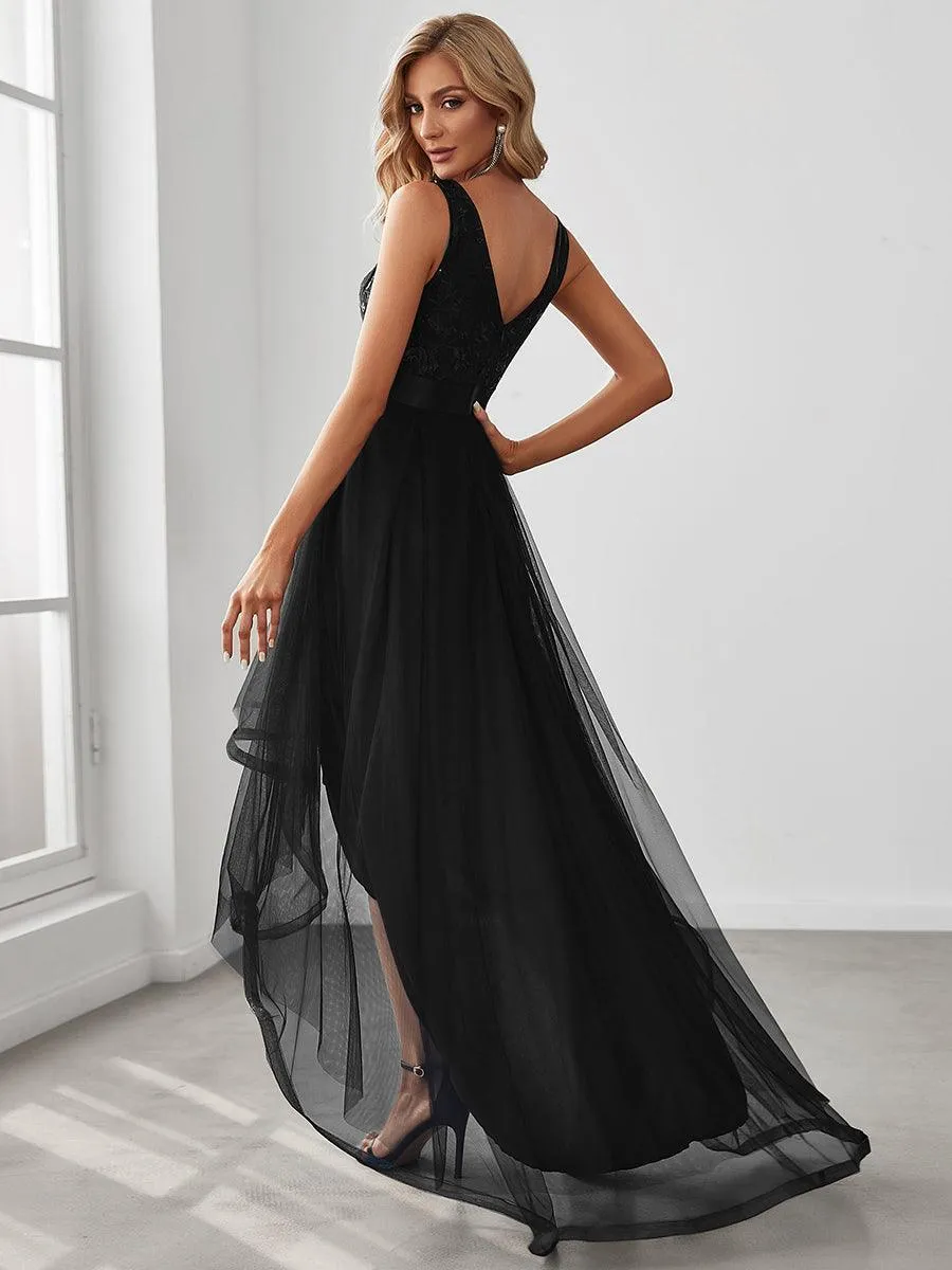 Robe de soirée asymétrique en tulle à sequins