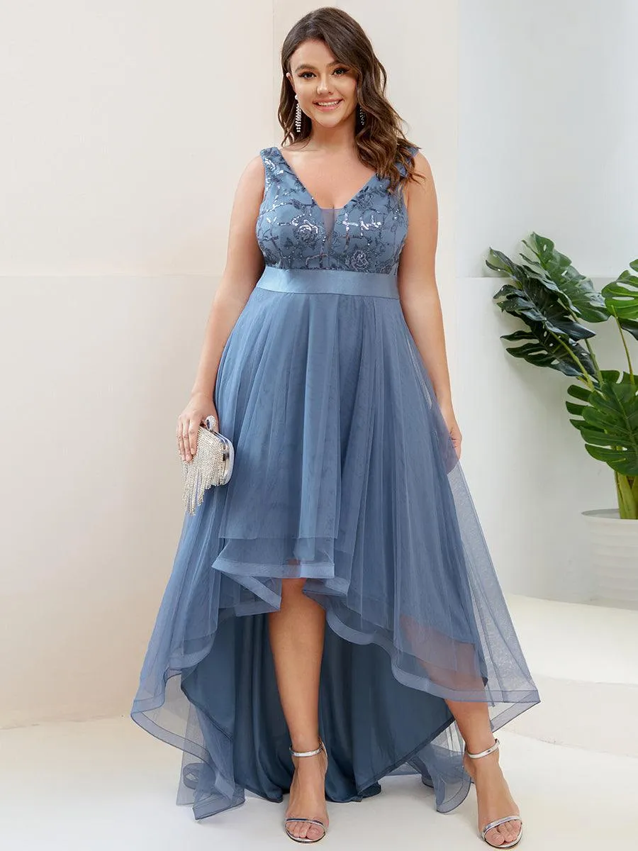 Robe de soirée asymétrique en tulle à sequins
