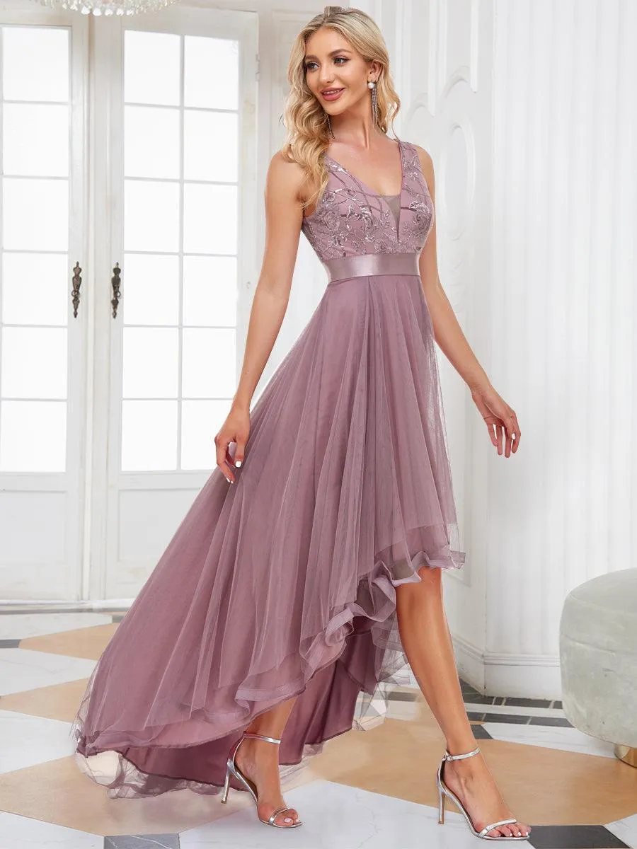 Robe de soirée asymétrique en tulle à sequins
