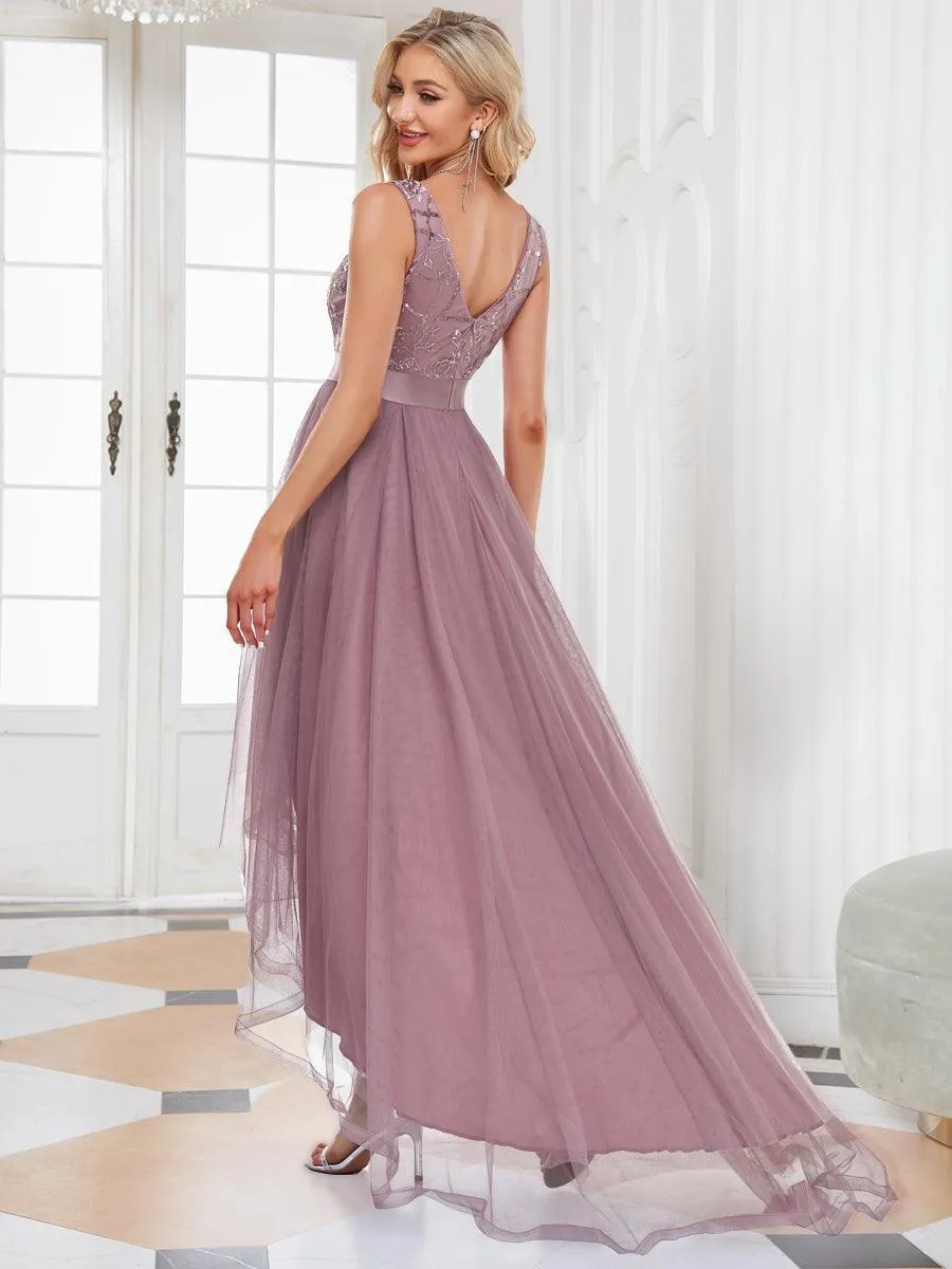 Robe de soirée asymétrique en tulle à sequins