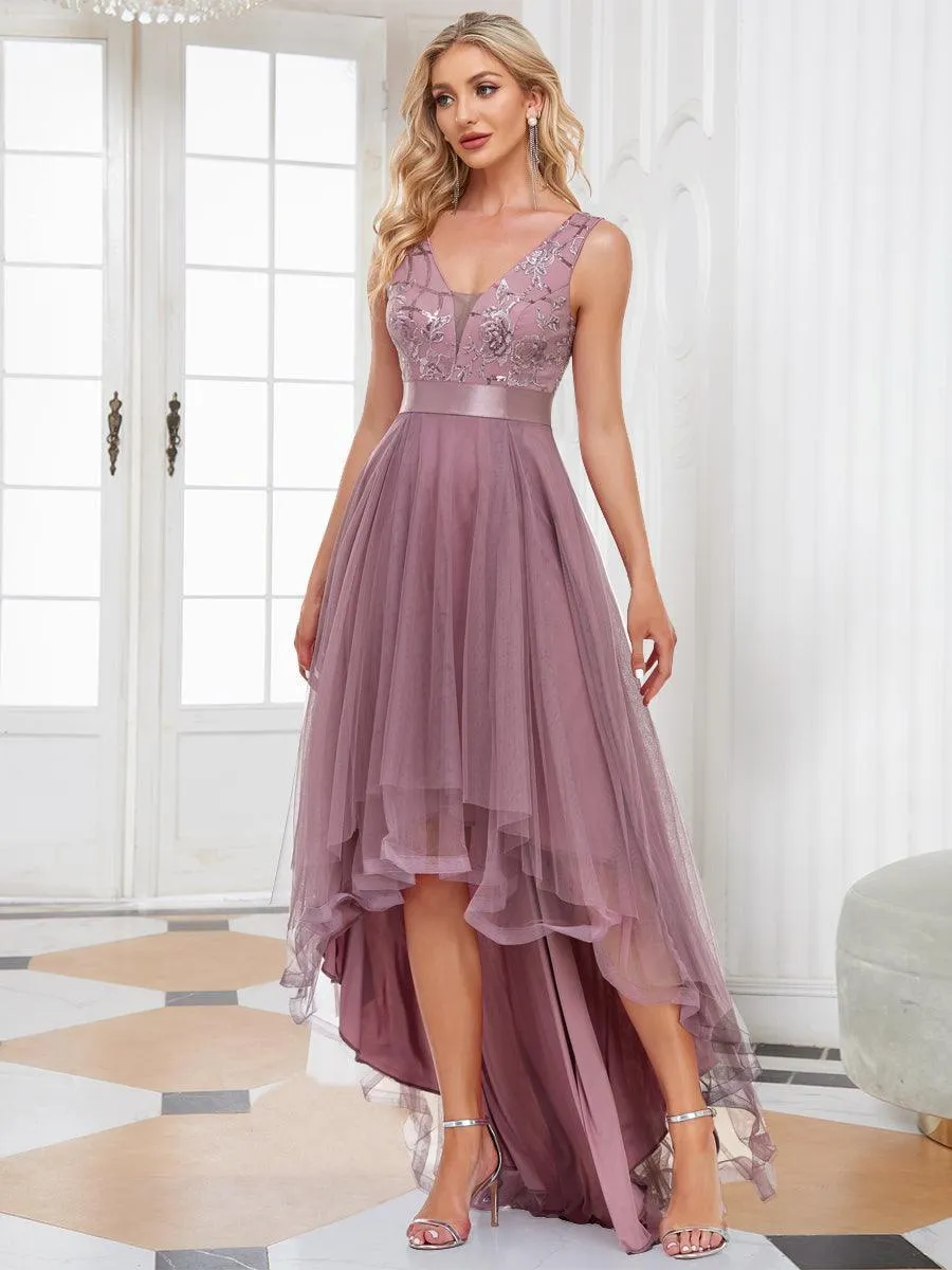 Robe de soirée asymétrique en tulle à sequins