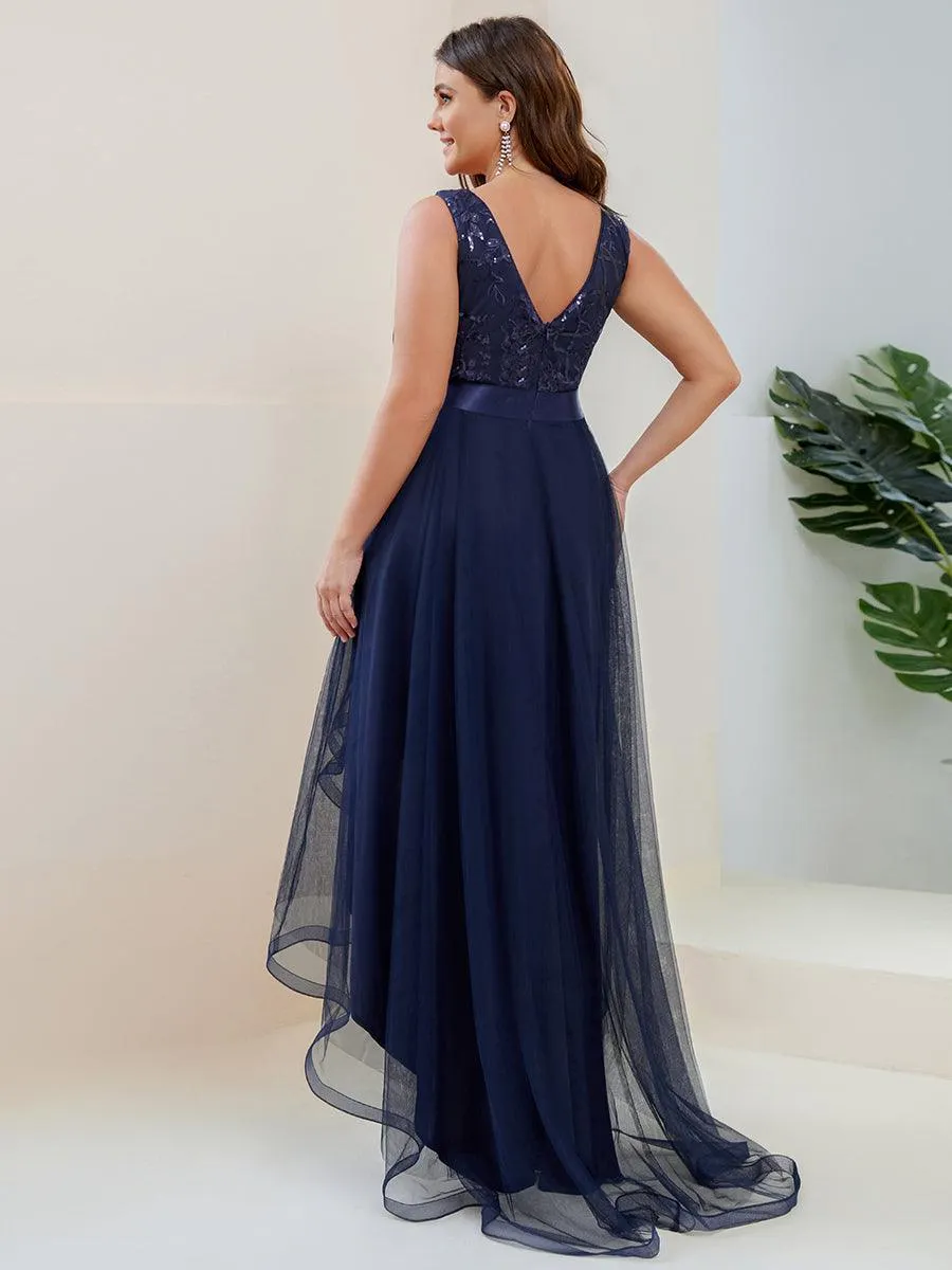 Robe de soirée asymétrique en tulle à sequins