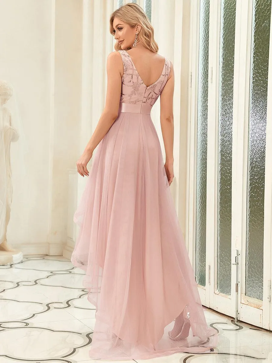 Robe de soirée asymétrique en tulle à sequins
