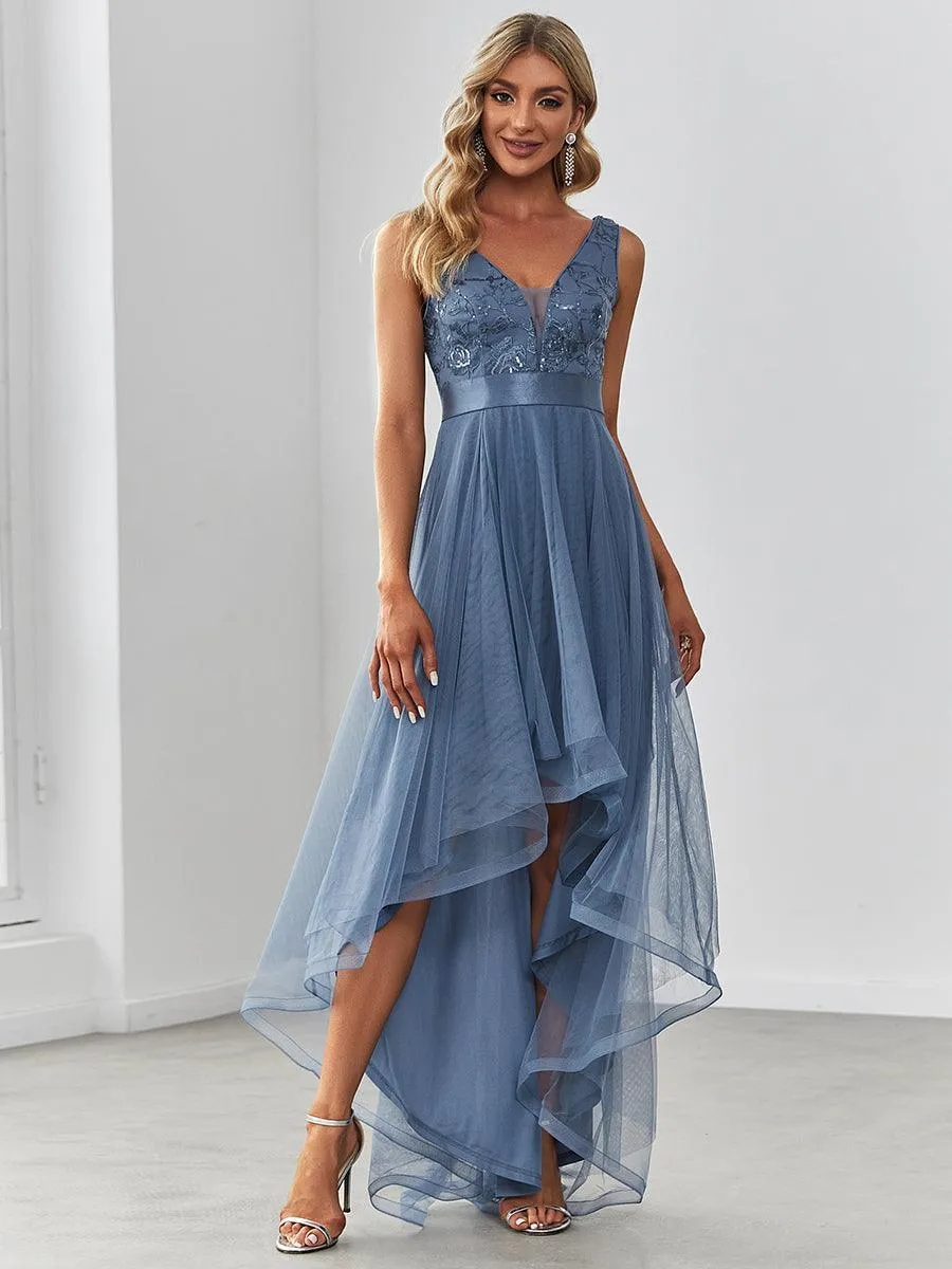 Robe de soirée asymétrique en tulle à sequins