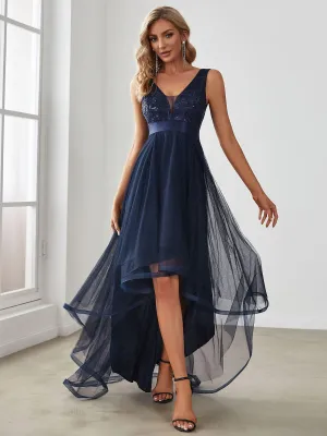 Robe de soirée asymétrique en tulle à sequins