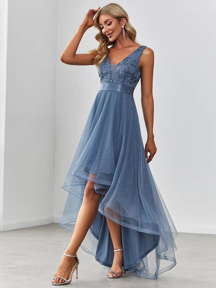 Robe de soirée asymétrique en tulle à sequins