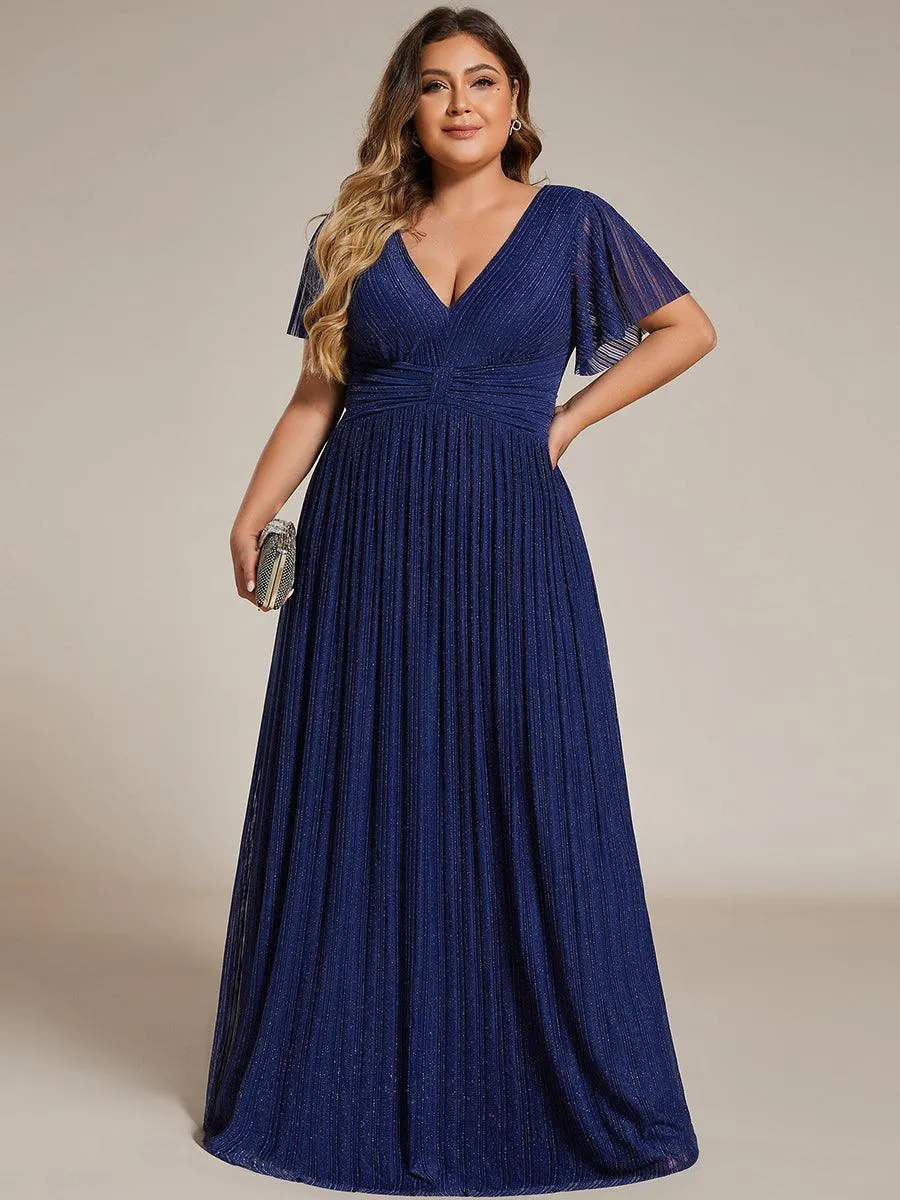 Robe de soirée formelle scintillante à manches courtes et col en V