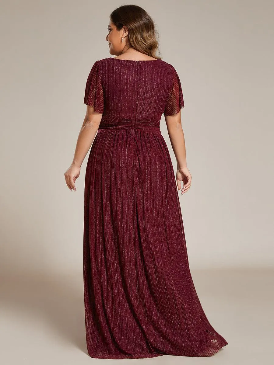 Robe de soirée formelle scintillante à manches courtes et col en V