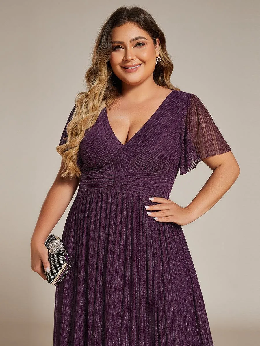 Robe de soirée formelle scintillante à manches courtes et col en V