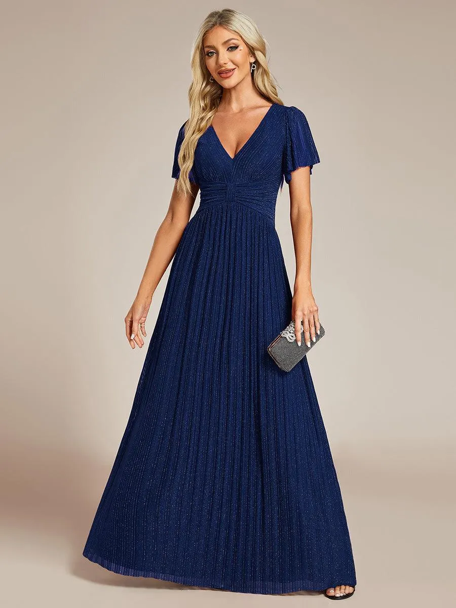 Robe de soirée formelle scintillante à manches courtes et col en V