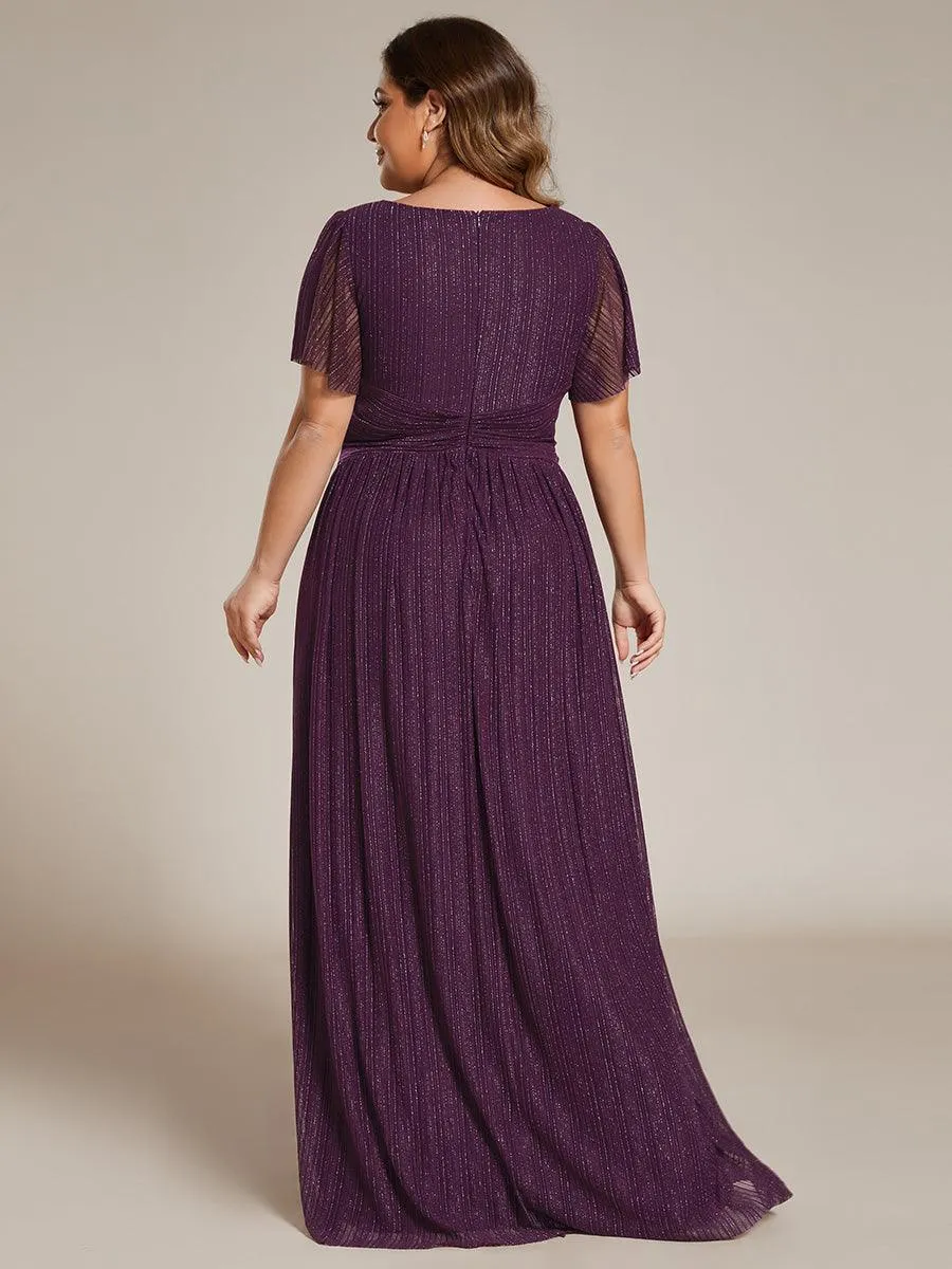 Robe de soirée formelle scintillante à manches courtes et col en V