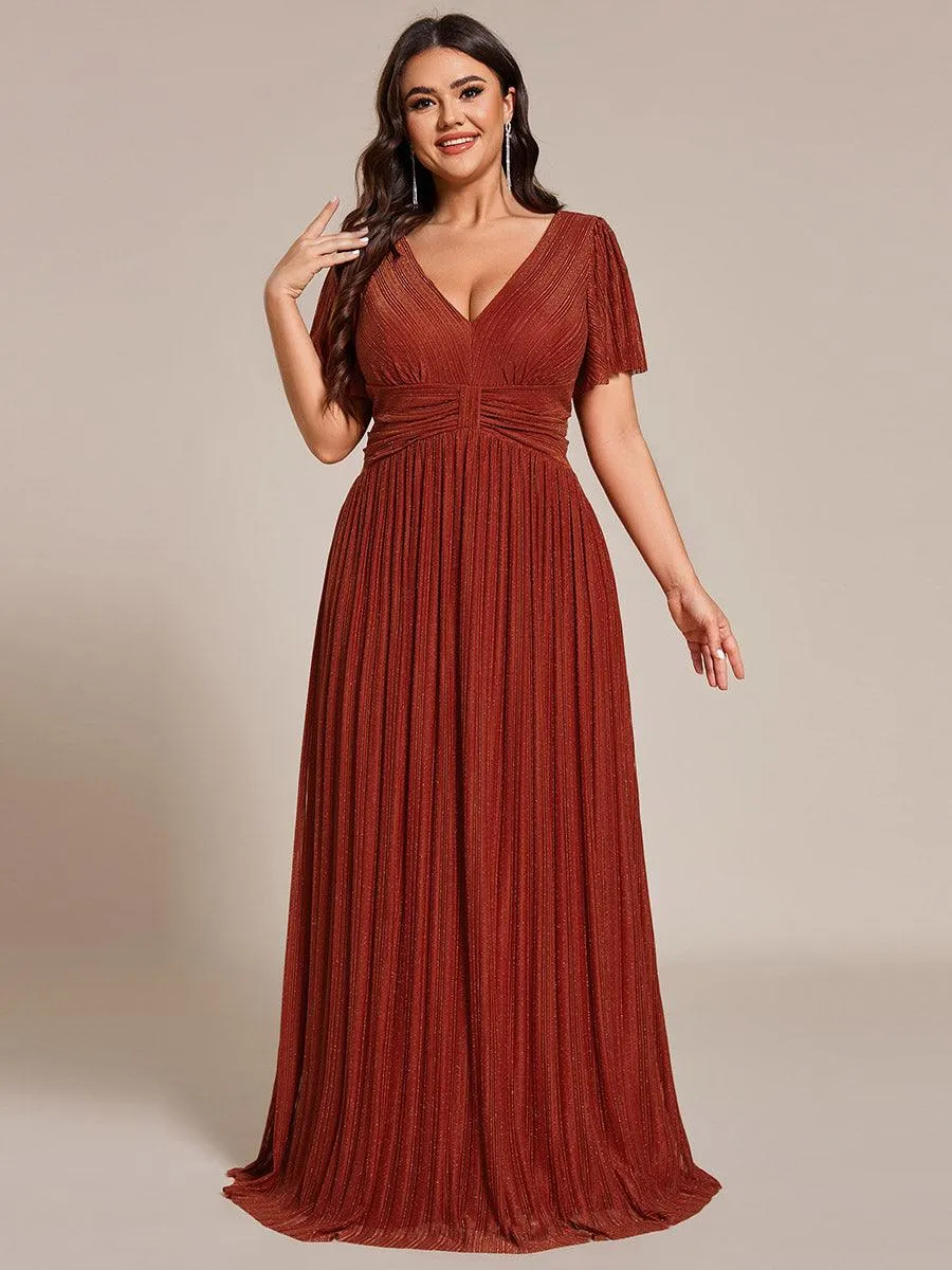 Robe de soirée formelle scintillante à manches courtes et col en V