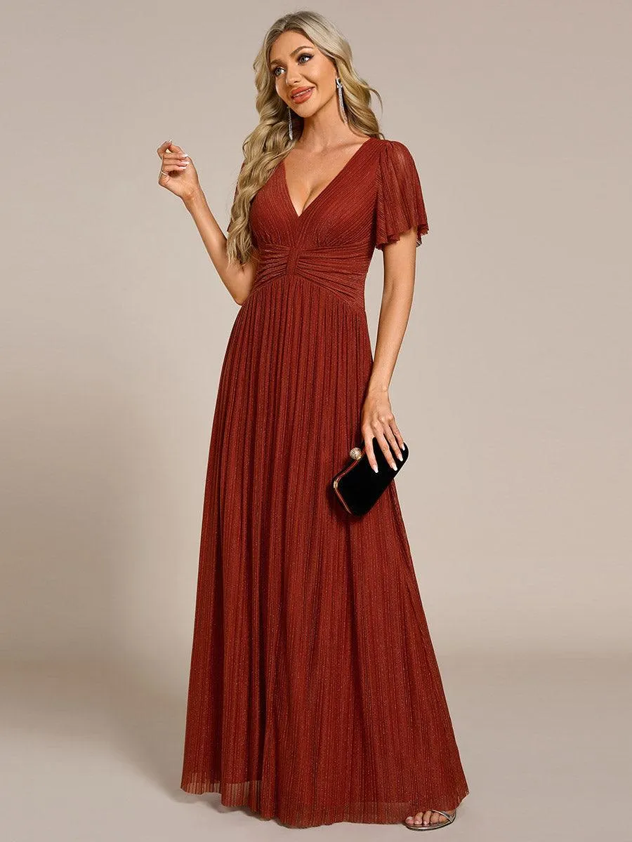 Robe de soirée formelle scintillante à manches courtes et col en V